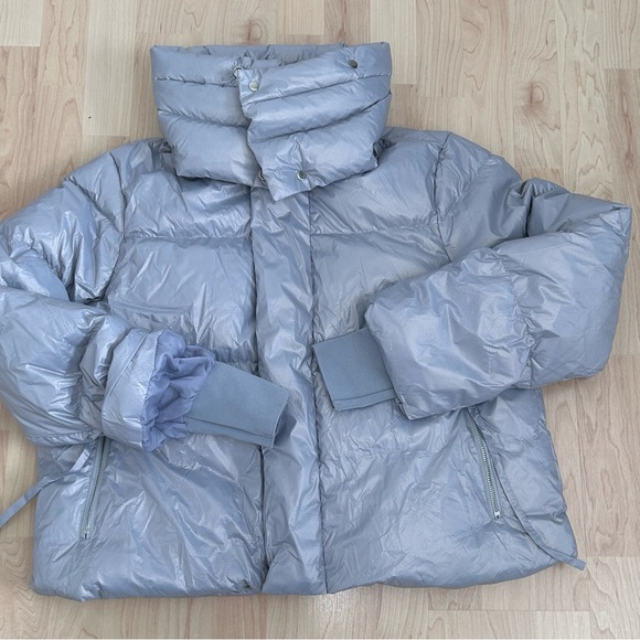 S.DEER Women High Neck Collar Bright Surface Short Puffer Goose Down Jacket Sz L - Picture 11 of 16